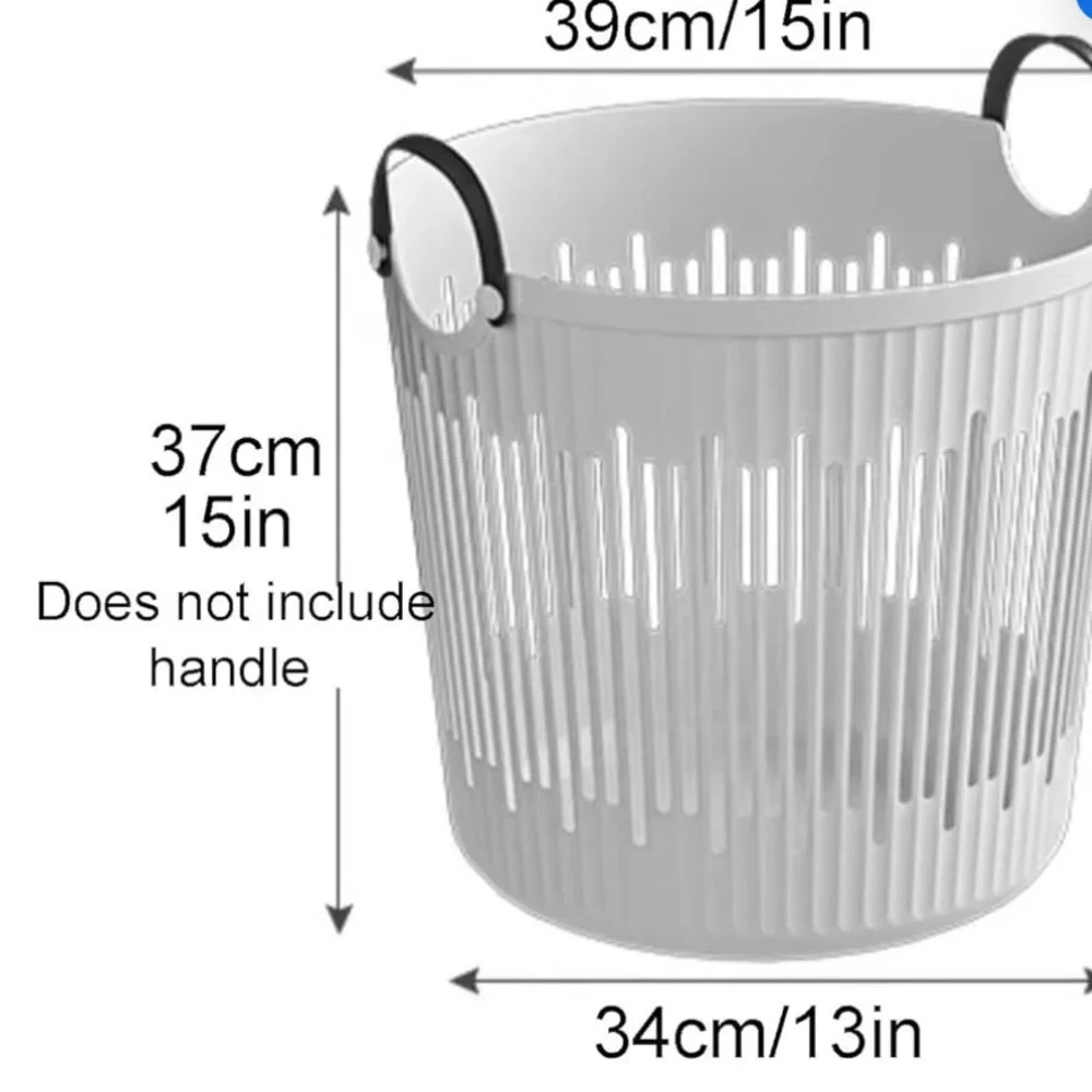 Japandi Scandinavian Modern Slotted Laundry Basket Leather Handles New Gray Tote